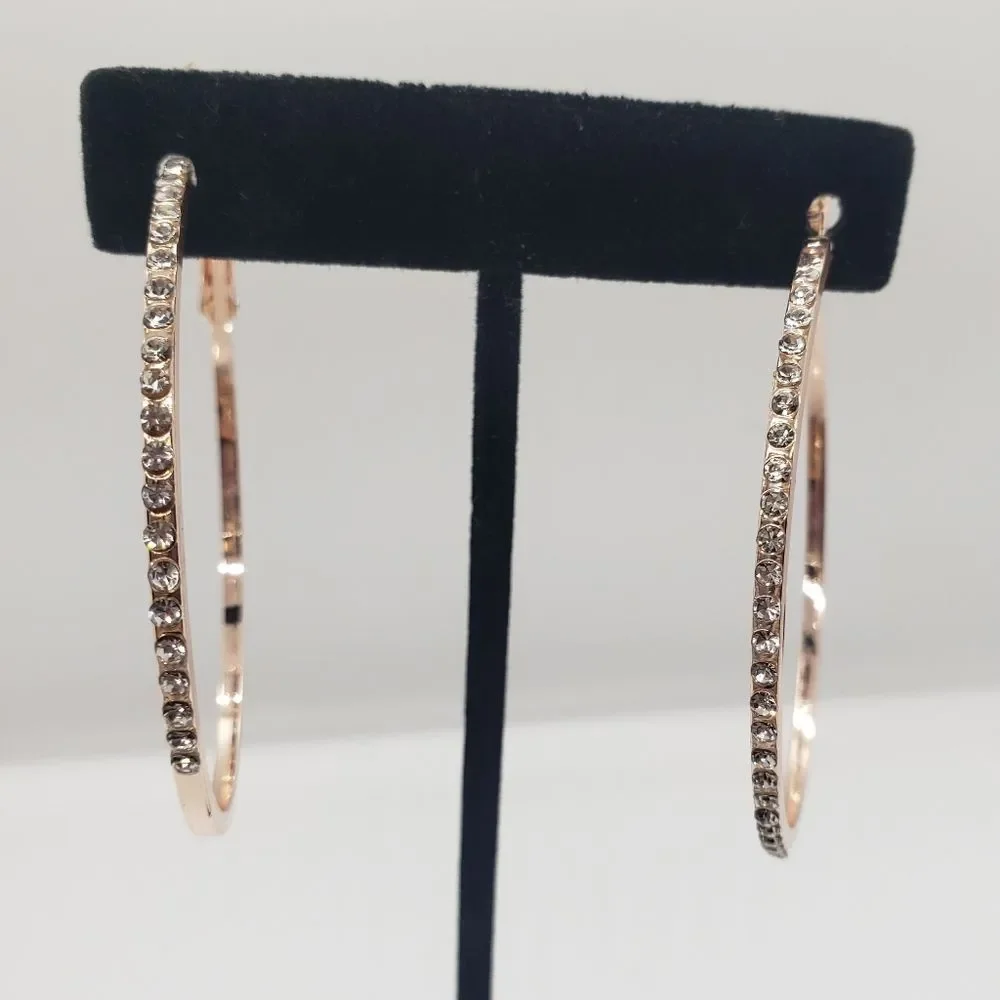 SEE NEW LISTING Rose Gold Tone Rhinestone-encrusted Hoop Earrings - Picture 1 of 12